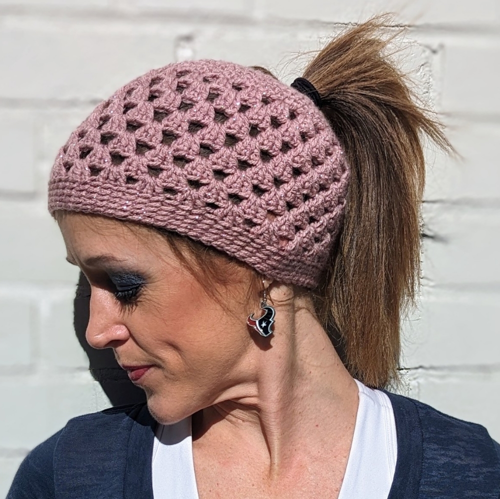 Crochet Ponytail Hat Handmade Handcrafted Boho Gorpcore Gifts Balletcore Casual